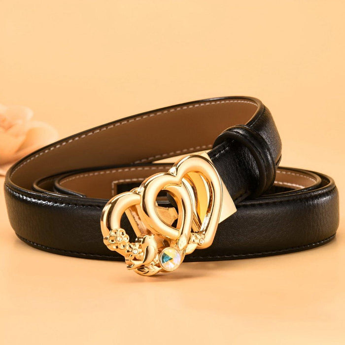 Automatic Leather Belt With Double Heart Buckle For Women, Kiara Model