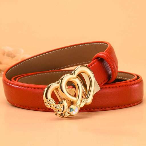 Automatic Leather Belt With Double Heart Buckle For Women, Kiara Model