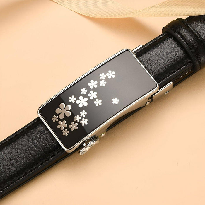 Automatic Leather Belt With Flower Buckle, Mila Model