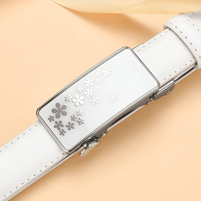 Automatic Leather Belt With Flower Buckle, Mila Model