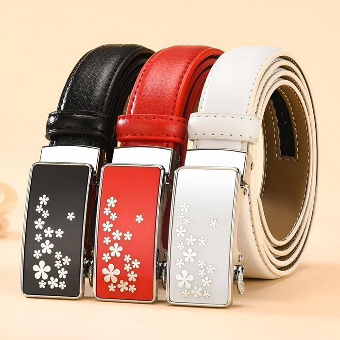 Automatic Leather Belt With Flower Buckle, Mila Model