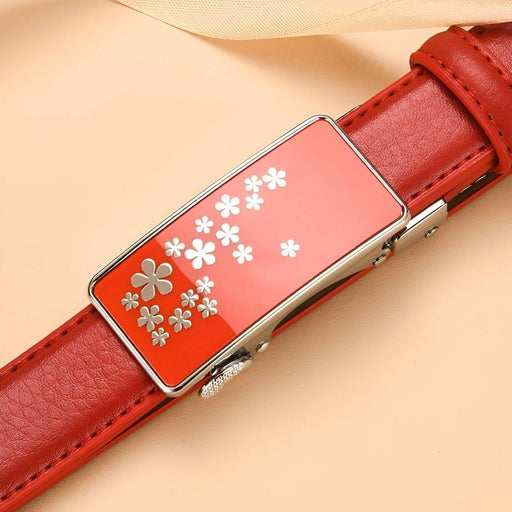 Automatic Leather Belt With Flower Buckle, Mila Model