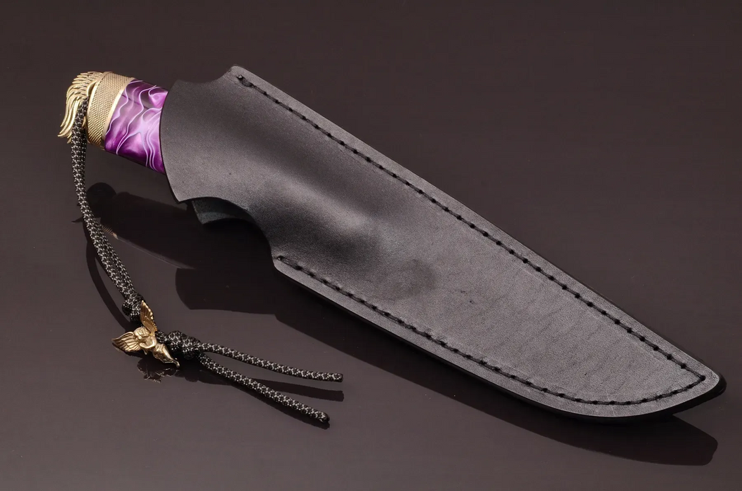 Couteau en acier Damas avec manche en bois hybride époxy rouge
