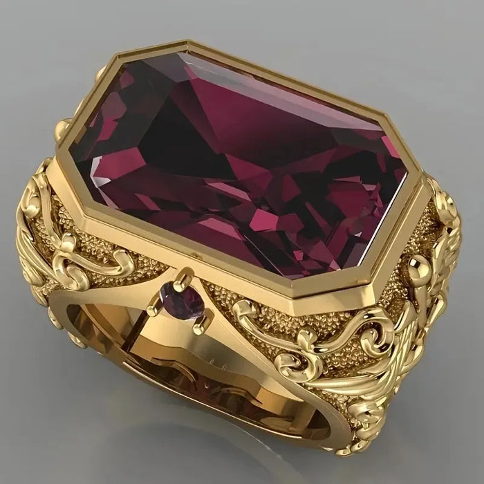 Yellow Gold Plated Vintage Snake Ring with Red Synthetic Zirconia