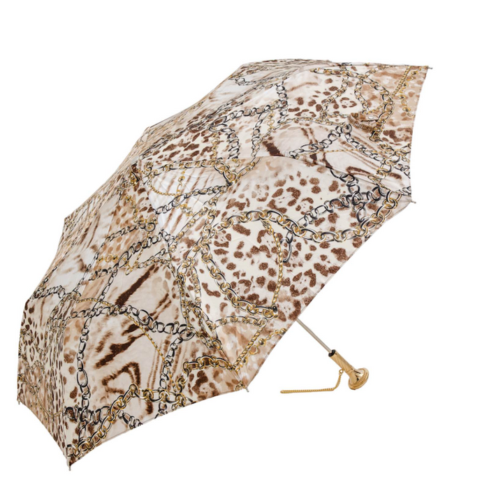 Leopard Chains Jewel Brass Chic Folding Umbrella