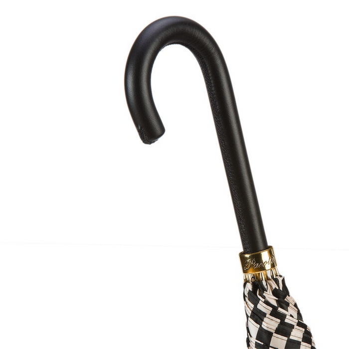 B&W Striped Classic Leather Handle Umbrella