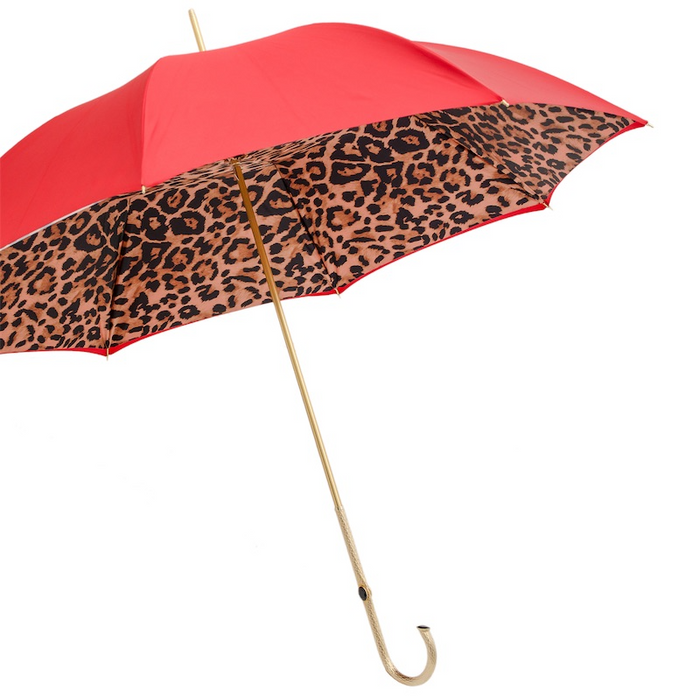 durable red leopard print umbrella with gold handle 