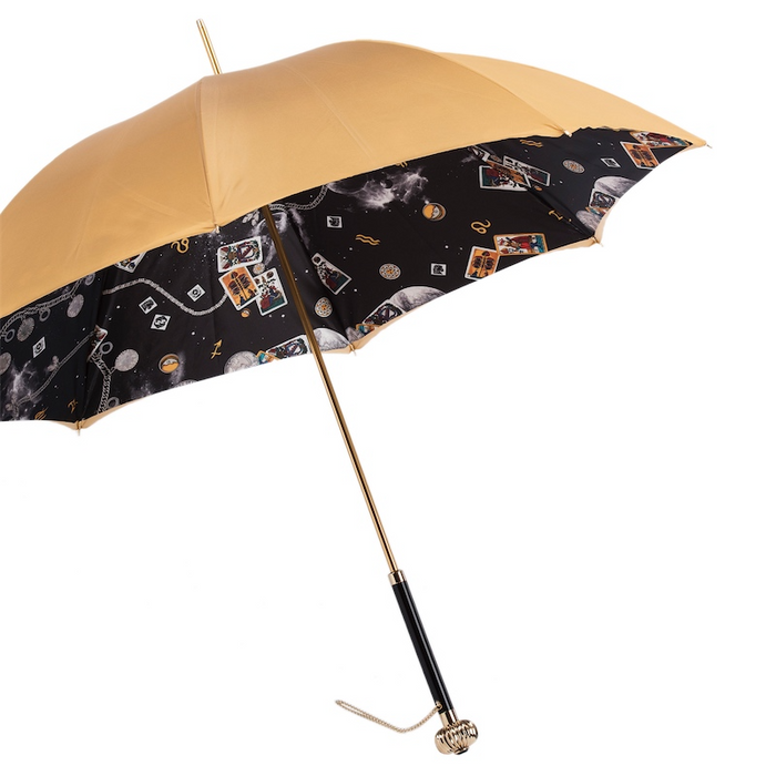 Chic Beige Printed Jeweled Double Cloth Umbrella