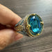 Handcrafted Vintage Turkish Ring with Blue Cubic Zirconia Stone