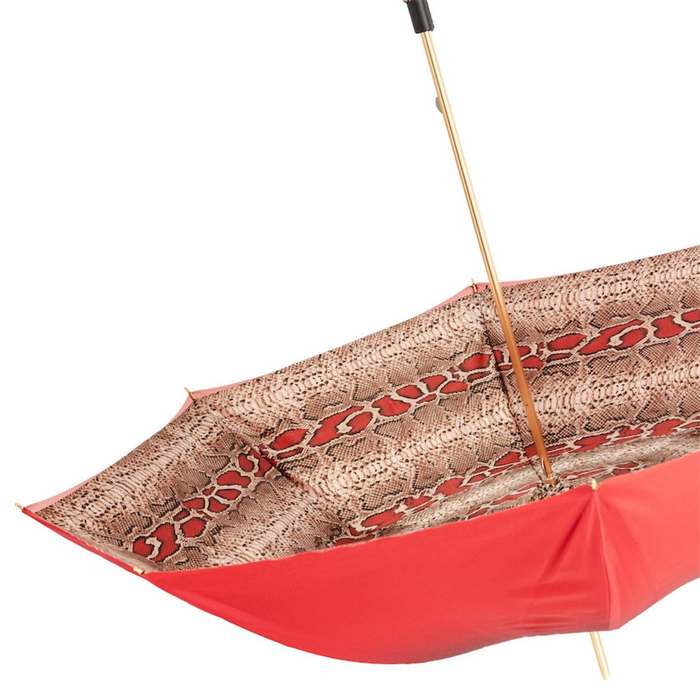 designer red umbrella with luxurious python reverse