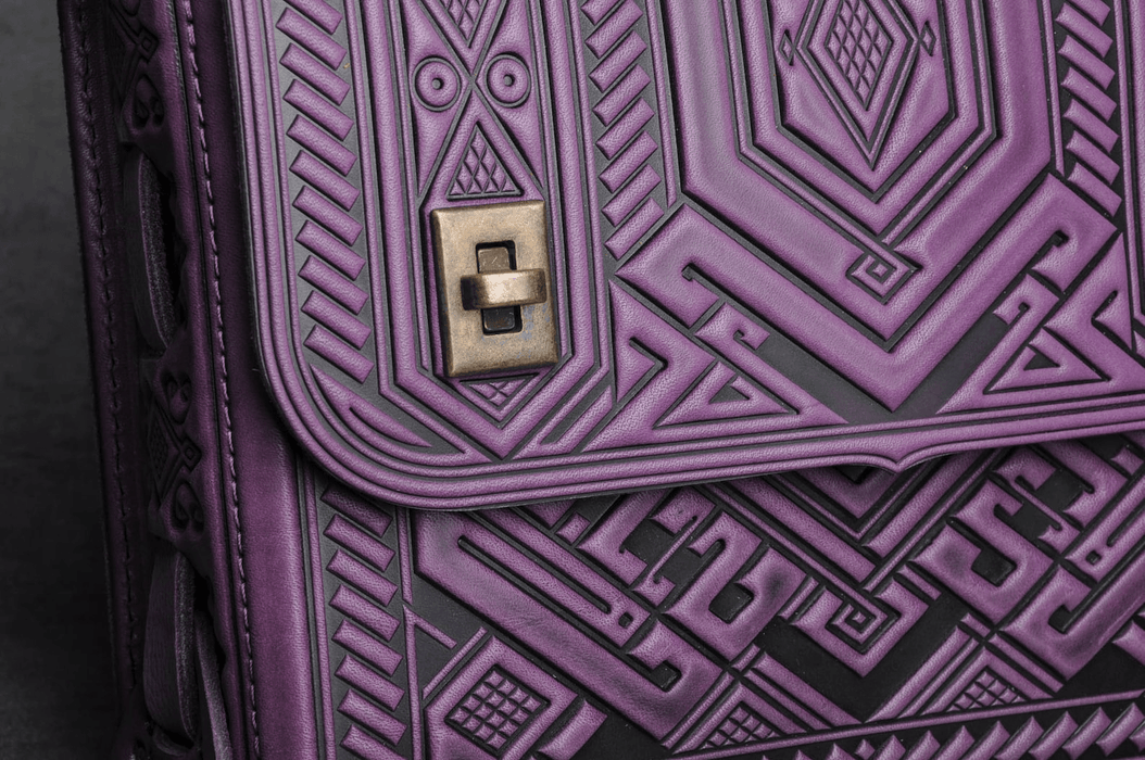 Purple Leather Satchel & Genuine Embossed Leather Bag, Leather Briefcase