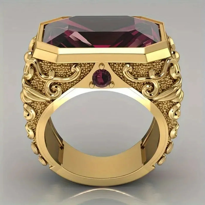 Yellow Gold Plated Vintage Snake Ring with Red Synthetic Zirconia