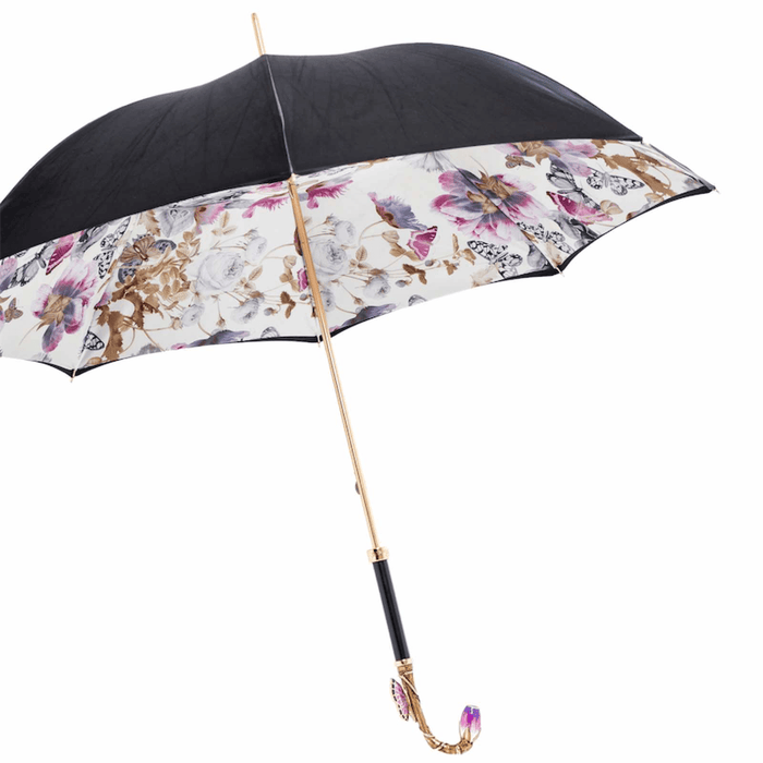 Purple Butterfly Black Print Designer Umbrella