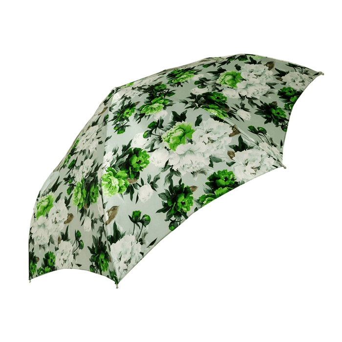 Beautiful Flowered Green Folding Umbrella for Lady