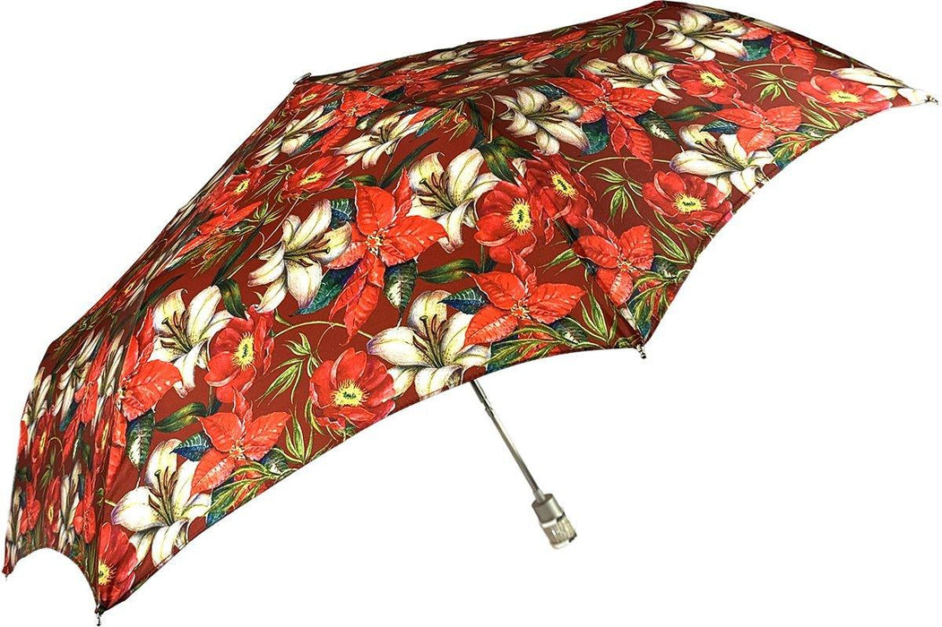 Beautiful Red Folding Umbrella with Flowers Pattern