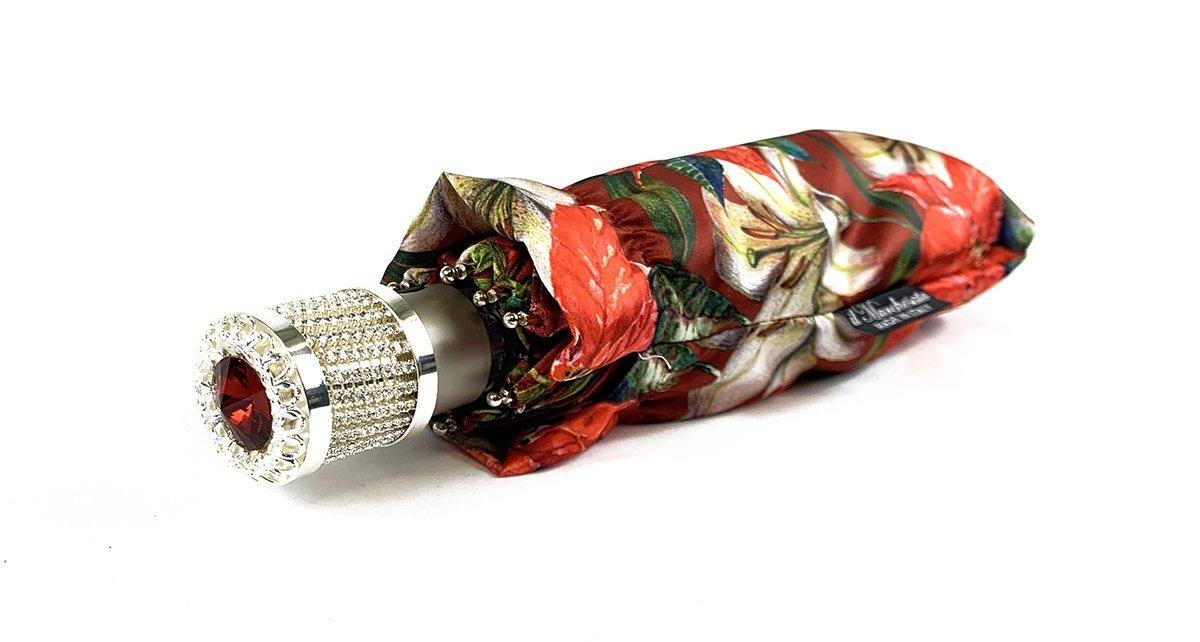 Beautiful Red Folding Umbrella with Flowers Pattern