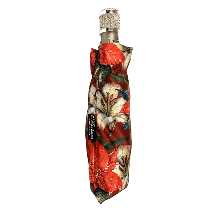 Beautiful Red Folding Umbrella with Flowers Pattern