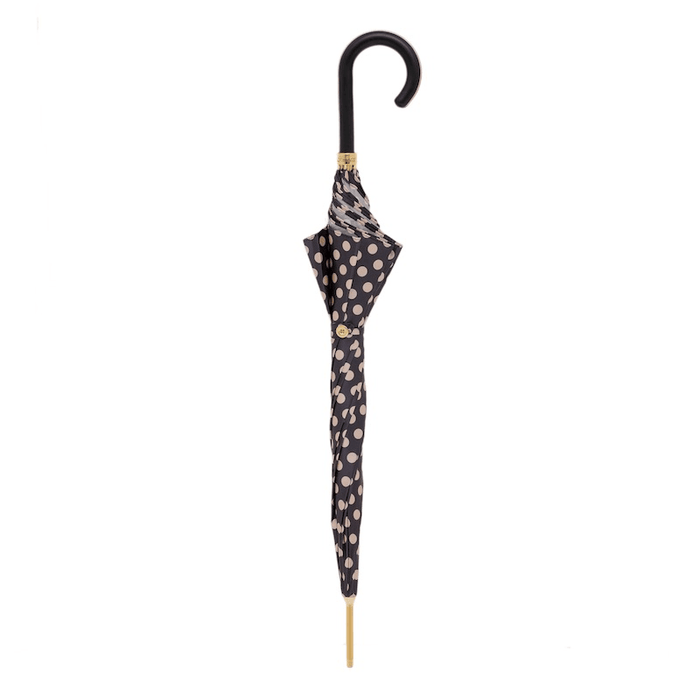 Beige Polka Dots Unique Wooden Handle Umbrella