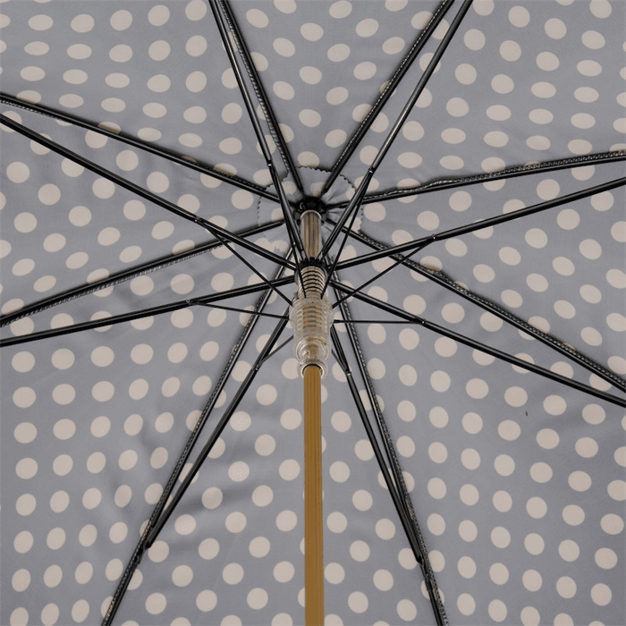 Beige Polka Dots Unique Wooden Handle Umbrella