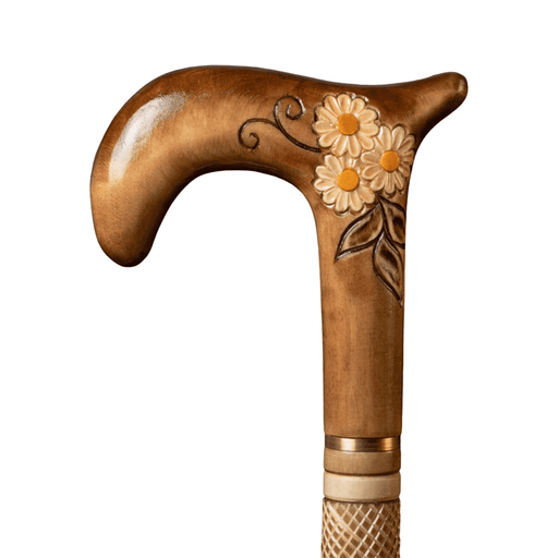 Beige Walking Cane for Ladies Chamomile Flower, Wooden Stick