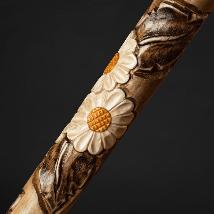 Beige Walking Cane for Ladies Chamomile Flower, Wooden Stick