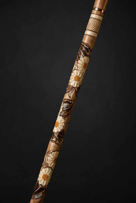 Beige Walking Cane for Ladies Chamomile Flower, Wooden Stick