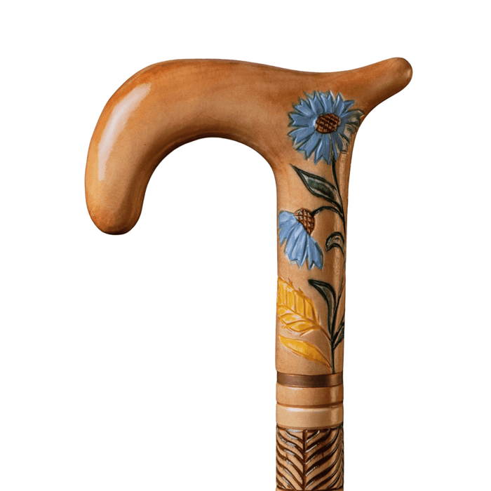 Beige Walking Cane for Ladies Cornflowers Flower, Pretty Stick