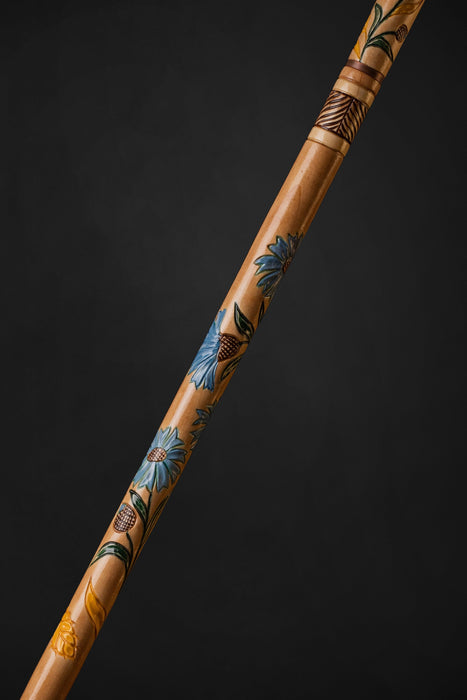 Beige Walking Cane for Ladies Cornflowers Flower, Pretty Stick