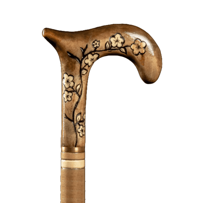 Beige Walking Cane for Ladies Rose, Flower Wooden Walking Stick