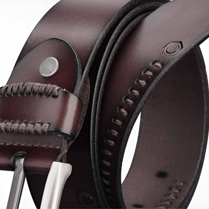 Belt With Visible Stitching In Leather, For Men, Emilio Model