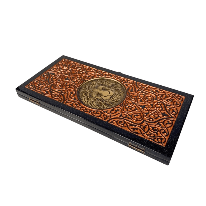 High-end acrylic stone backgammon with gold lion motif