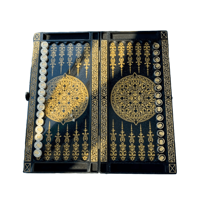 Black Acrylic Stone Backgammon "Golden Horse", Customized Backgammon - Artynov | Unique Handmade Accessories