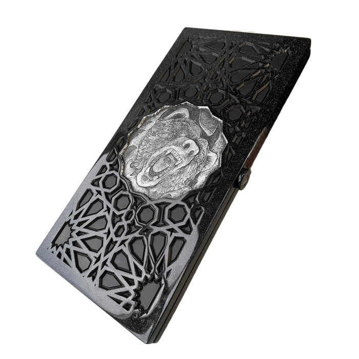 Black Acrylic Stone Backgammon "Silver Bear", Bakcgammon Set, Limited - Artynov | Unique Handmade Accessories