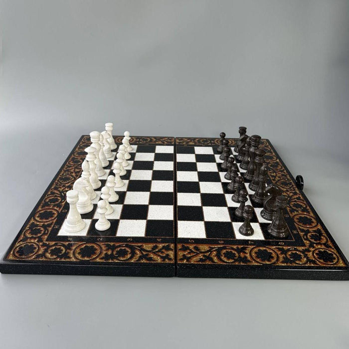 Black Acrylic Stone Chess Set With Stone Chess Board