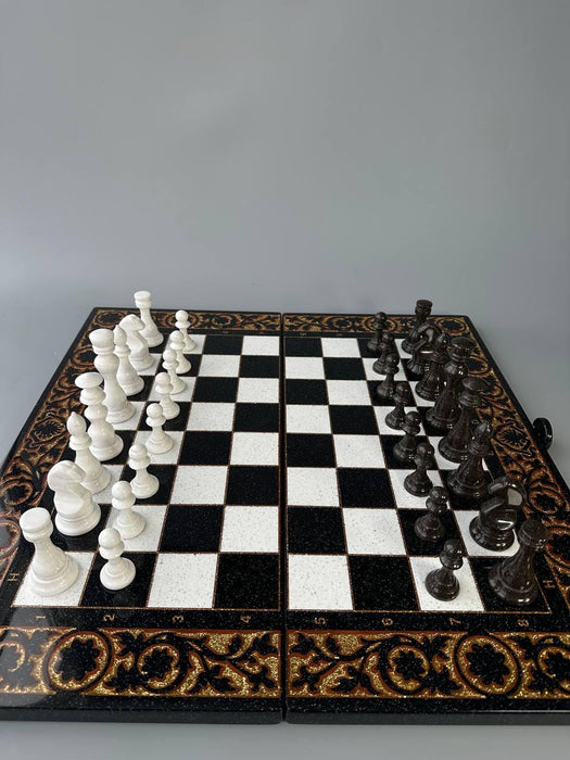 Black Acrylic Stone Chess Set With Stone Chess Board