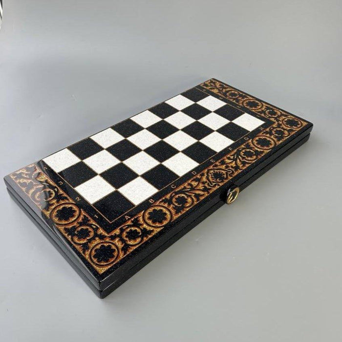 Black Acrylic Stone Chess Set With Stone Chess Board