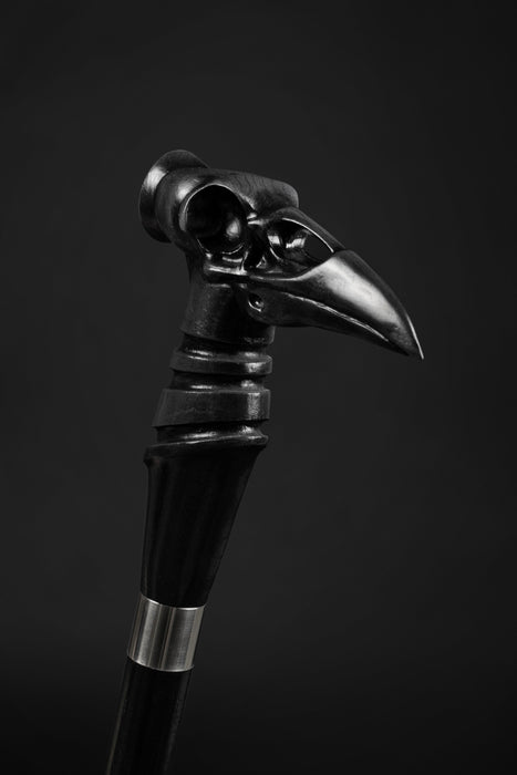 Black Crow Skull Walking Cane, Goth Style Stick