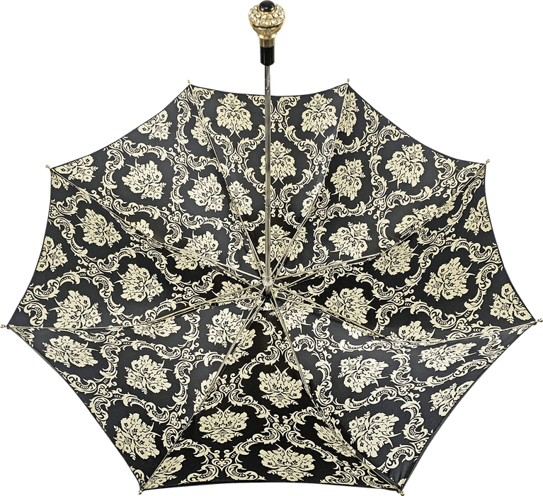 Black Double Canopy Folding Umbrella with Damask Design