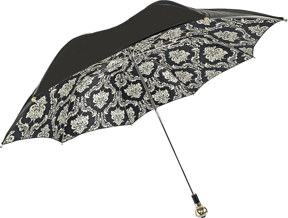 Black Double Canopy Folding Umbrella with Damask Design