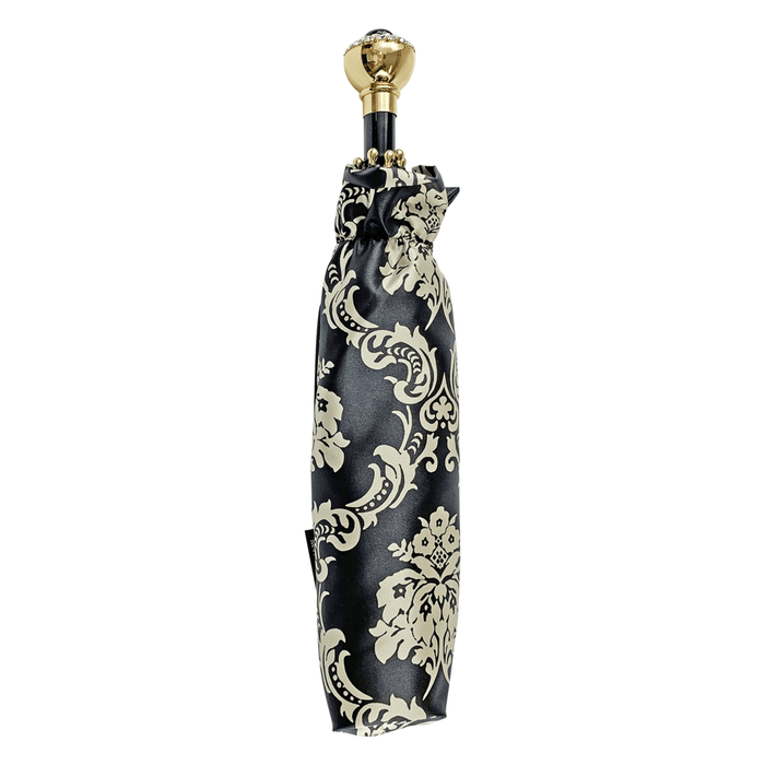 Black Double Canopy Folding Umbrella with Damask Design