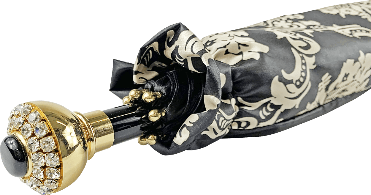 Black Double Canopy Folding Umbrella with Damask Design