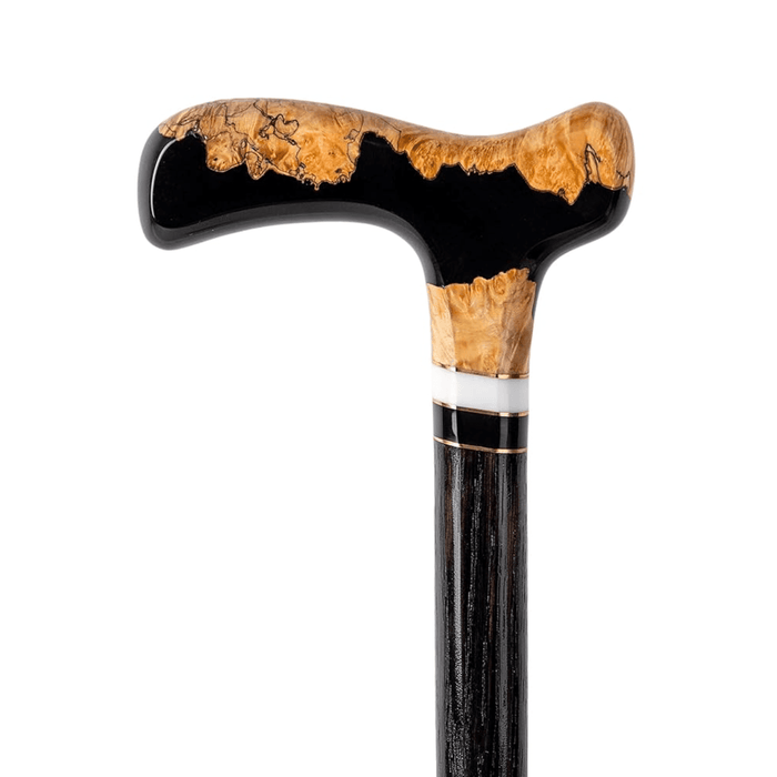 Black Epoxy and Maple Burl Walking Cane, Stylish for Men and Women