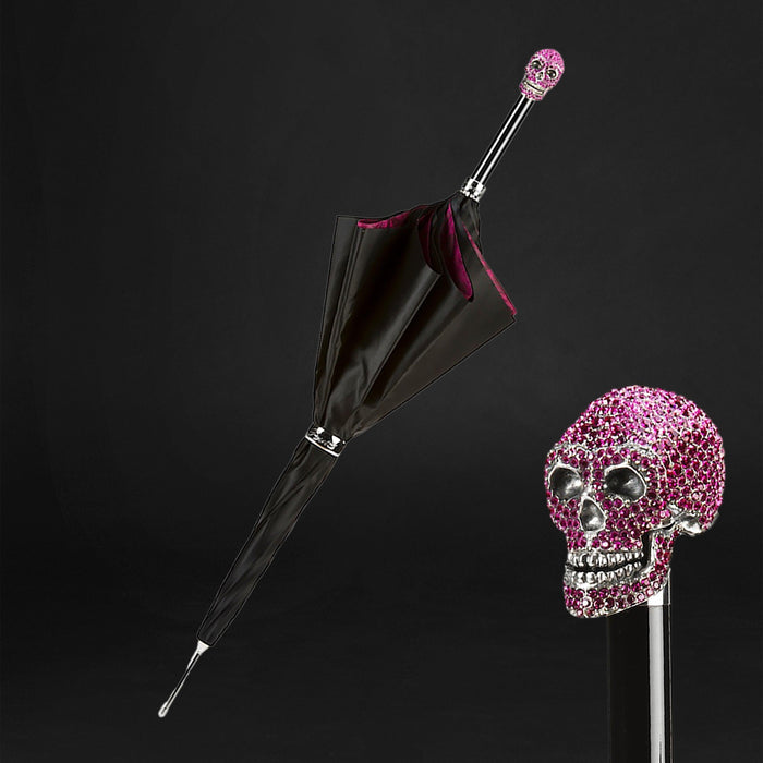 Black Fuchsia Roses Skull Luxury Umbrella Double Cloth