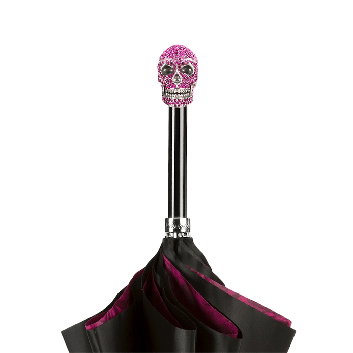 Black Fuchsia Roses Skull Luxury Umbrella Double Cloth