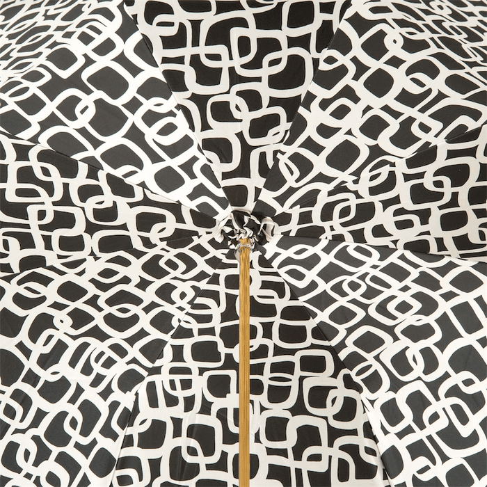 Black Geometric Print Umbrella with Brass Handle