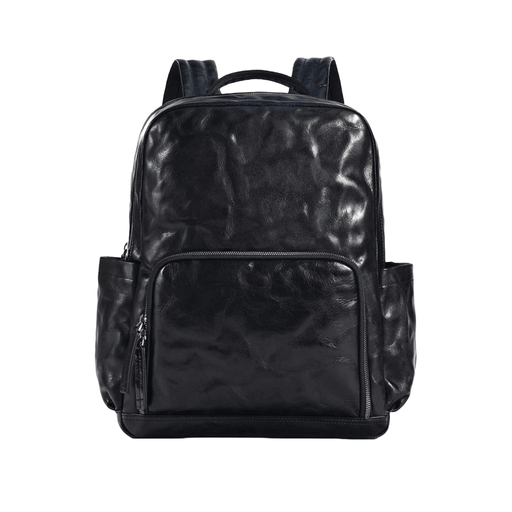 Black Men's Vegetable Leather Commuter Backpack