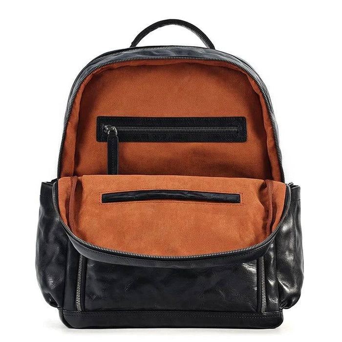 Black Men's Vegetable Leather Commuter Backpack