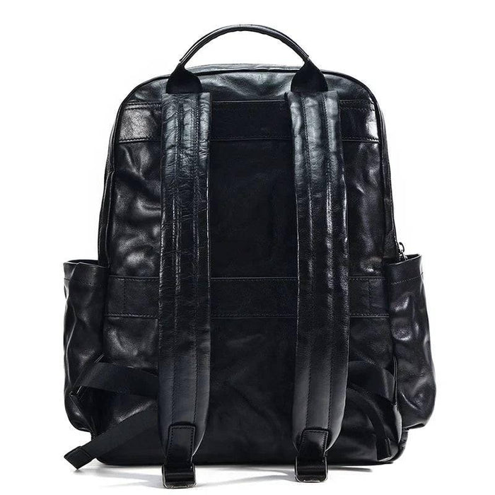 Black Men's Vegetable Leather Commuter Backpack