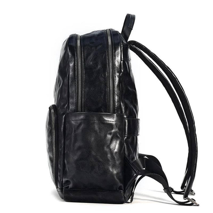 Black Men's Vegetable Leather Commuter Backpack