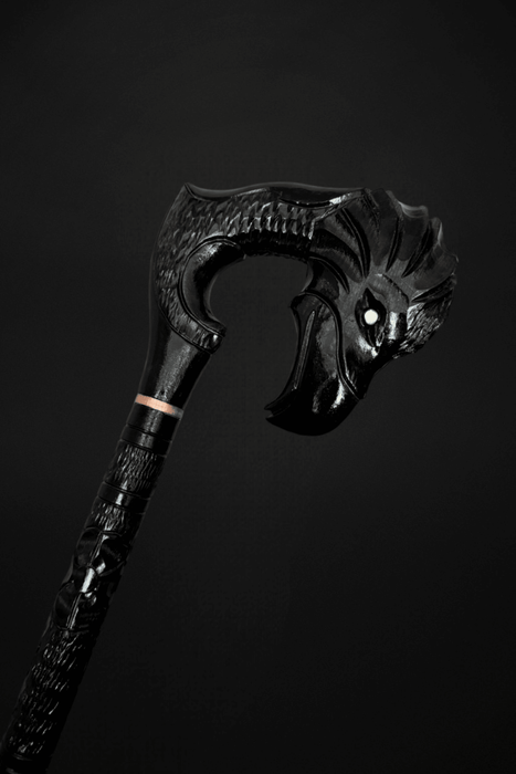 Black Raven Skull Walking Cane Crow Hand Carved, Gothic Modern Style